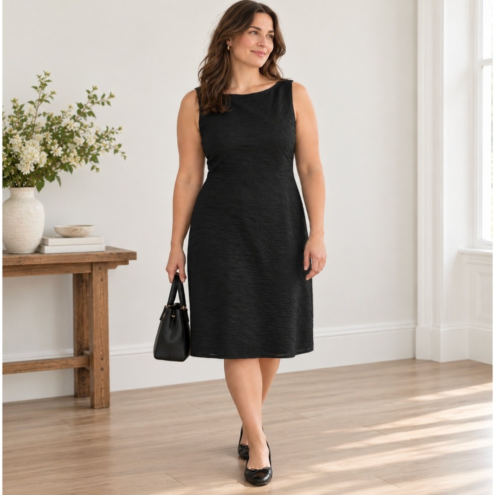 J.Crew Black Cotton Seersucker Vintage Y2K A-Line Dress Size 16 Elegant Classic